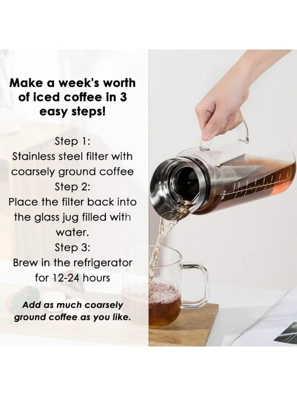 51oz Cold Brew Coffee Maker & Iced Tea Pitcher - Borosilicate Glass, Durable